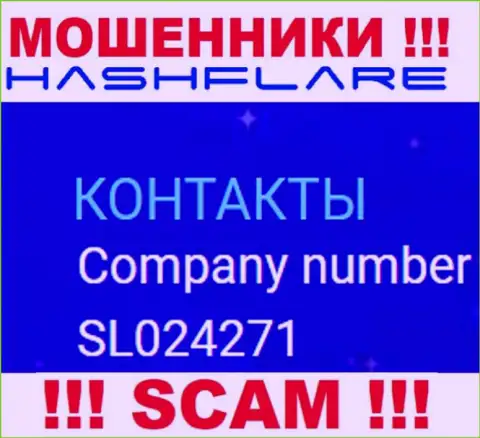 Номер регистрации, под которым зарегистрирована организация HashFlare: SL024271
