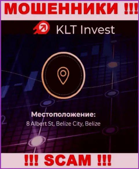 Невозможно забрать обратно финансовые вложения у конторы KLT Invest - они сидят в оффшорной зоне по адресу: 8 Albert St, Belize City, Belize