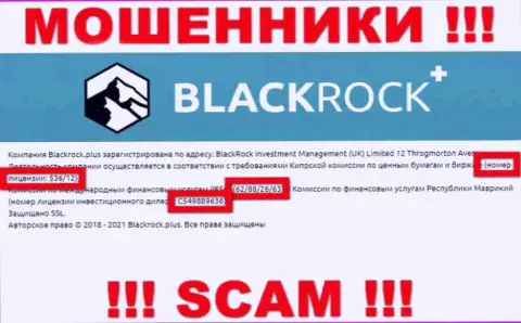 Black Rock Plus прячут свою мошенническую суть, представляя у себя на информационном сервисе лицензию