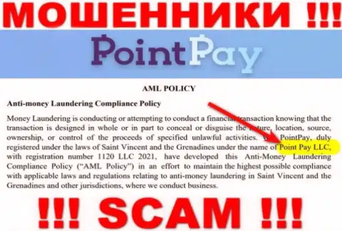 Компанией PointPay управляет Point Pay LLC - информация с официального интернет-ресурса ворюг
