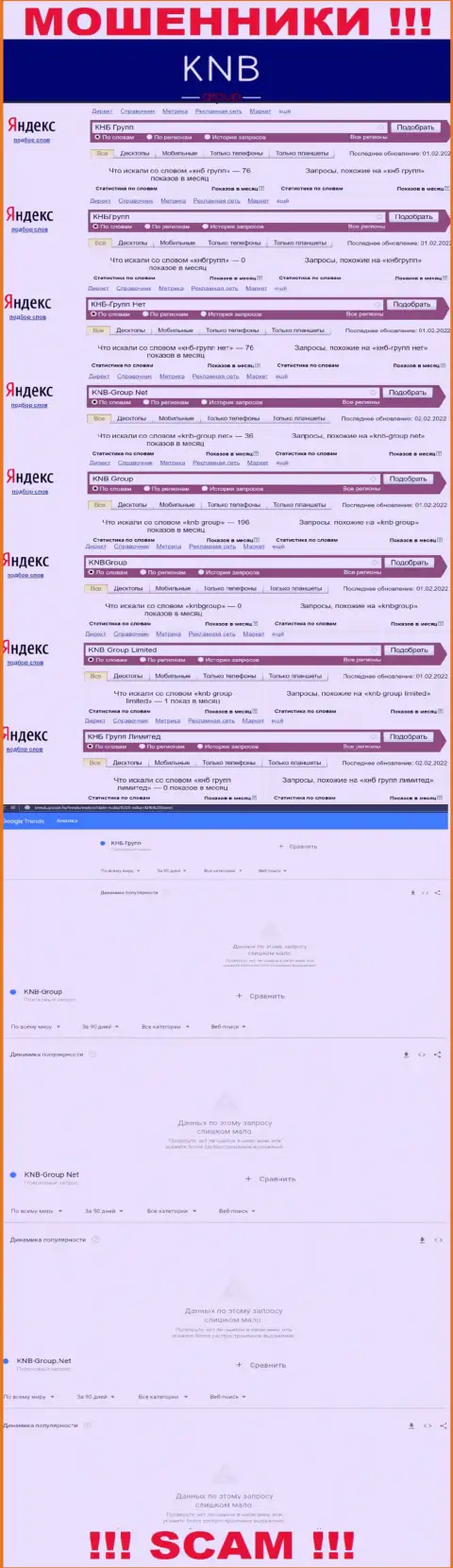 Скриншот итогов поисковых запросов по жульнической организации KNB-Group Net