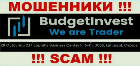 Не работайте совместно с конторой Budget Invest - данные internet лохотронщики осели в офшоре по адресу: 8 Octovriou 237, Lophitis Business Center II, 6-th, 3035, Limassol, Cyprus