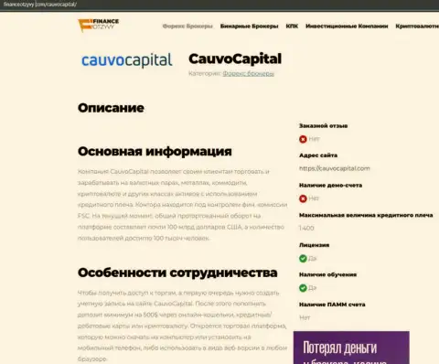 Обзорная статья о компании Cauvo Capital на сайте финансотзывы ком