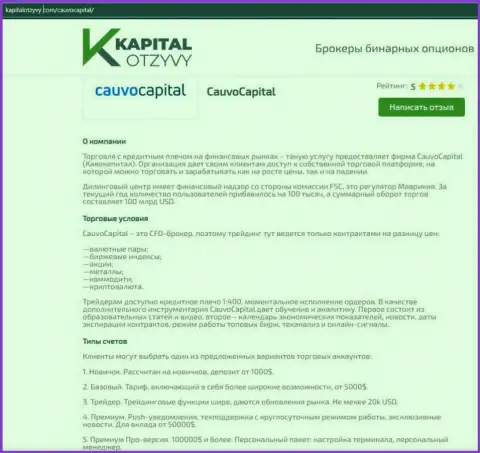 Ещё одна честная статья о дилере Cauvo Capital на информационном ресурсе капиталотзывы ком