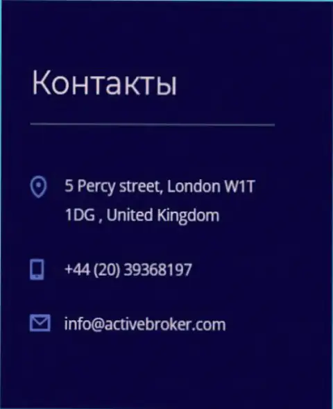 Адрес головного офиса Форекс брокерской конторы Active Broker, опубликованный на официальном web-ресурсе указанного FOREX ДЦ